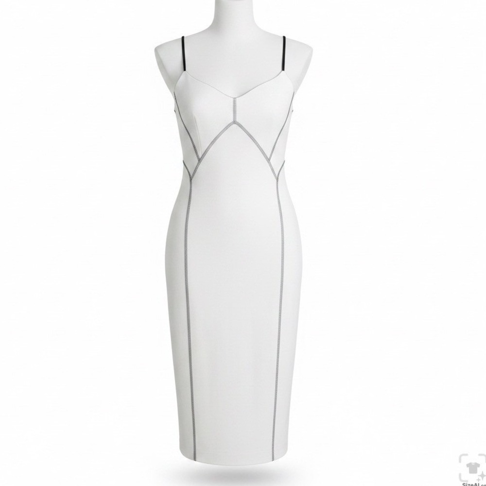 1.STATE Women OffWhite Contrast Stitch Bodycon Midi Dress Size 0 Spaghetti Strap